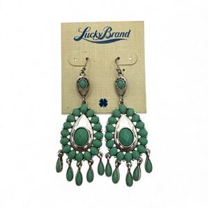 Lucky Brand Silver Tone and Green Stone Chandelier Dangle Earrings
